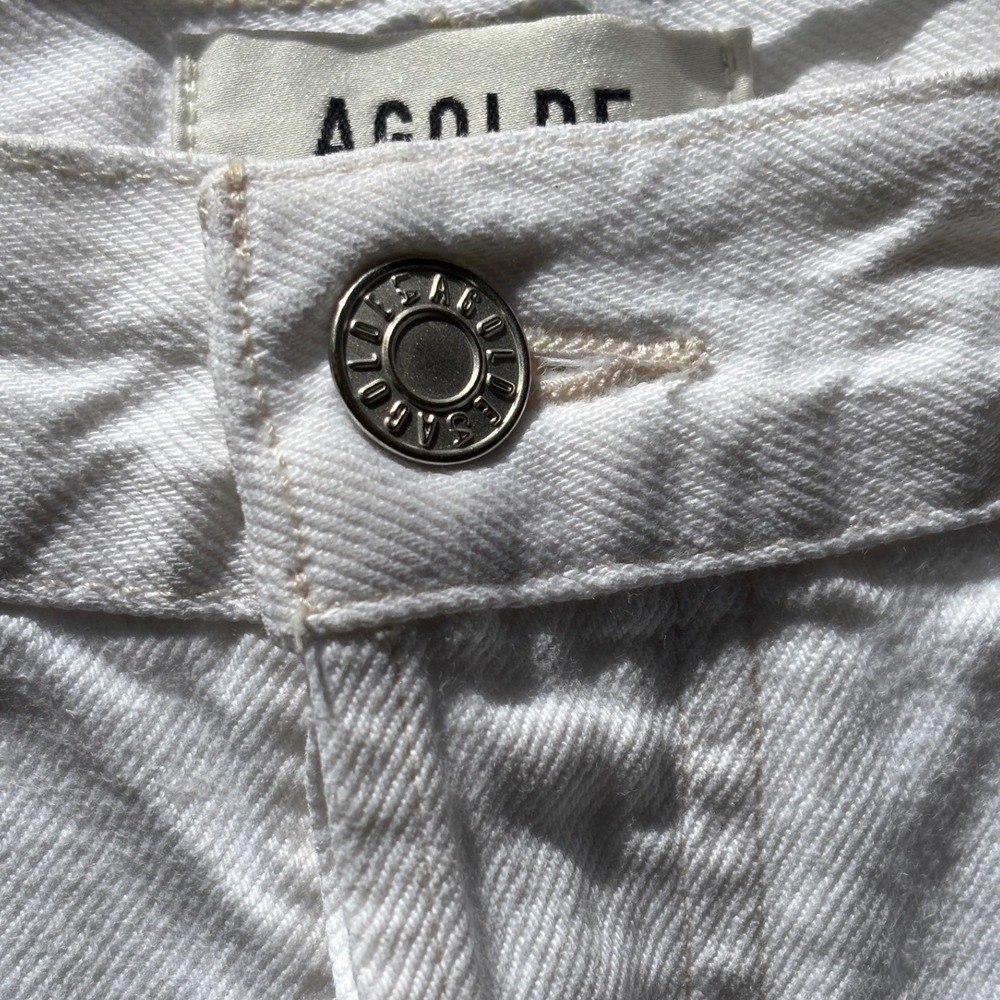 AGOLDE Parker White Jean Shorts Size 30 Distressed Raw Hem Summer Minimalist - Picture 6 of 6